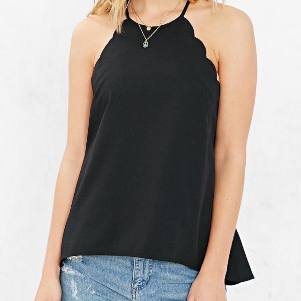 Black Scalloped LOFT Halter Tank Top